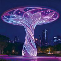 璀璨生命之冠为夜晚营造出梦幻氛围，是城市中十分吸睛的存在