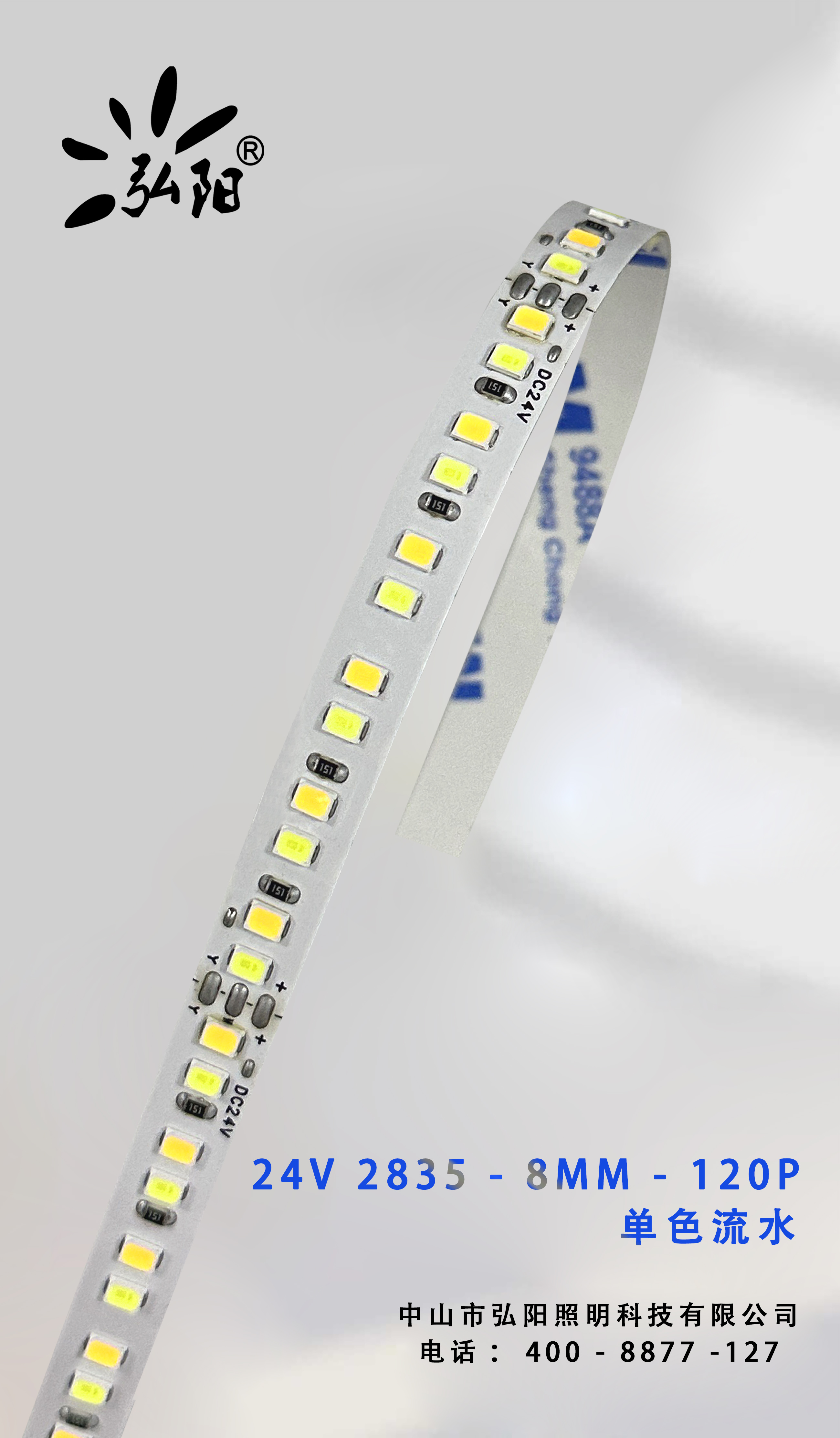24V-2835-8MM-120P 单色流水灯带