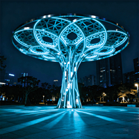不锈钢镂空 “光影之树” 景观灯，造型与照明功能兼备的城市地标