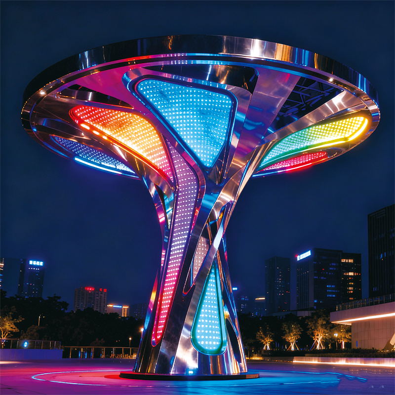 不锈钢炫彩 LED “未来之树” —— 科技感与光影艺术融合的城市
