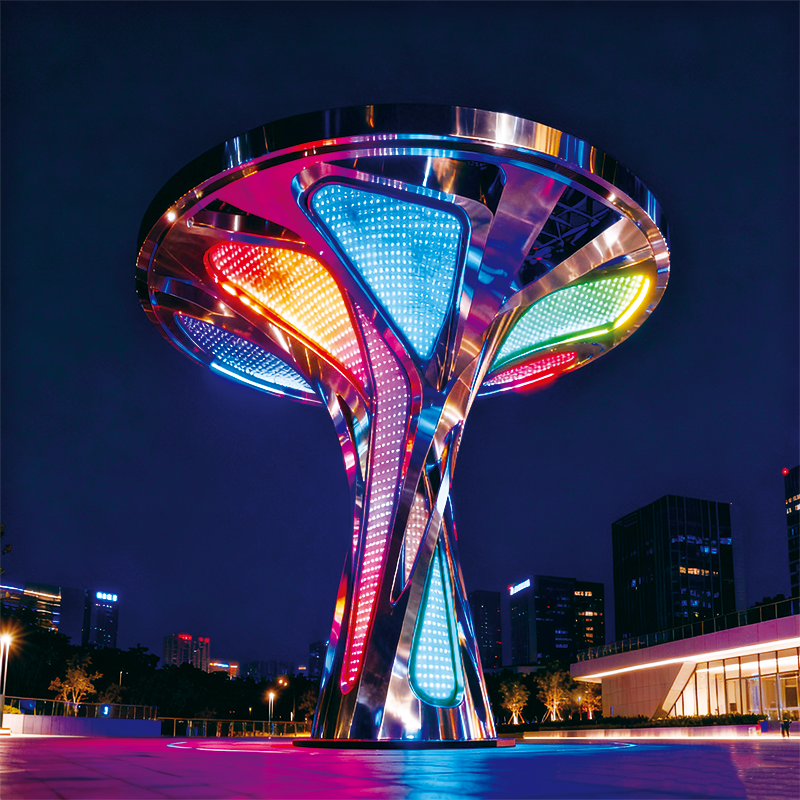 不锈钢炫彩 LED “未来之树” —— 科技感与光影艺术融合的城市