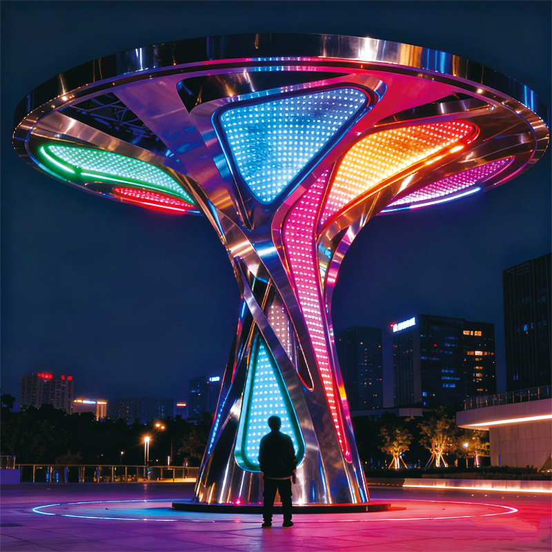 不锈钢炫彩 LED “未来之树” —— 科技感与光影艺术融合的城市