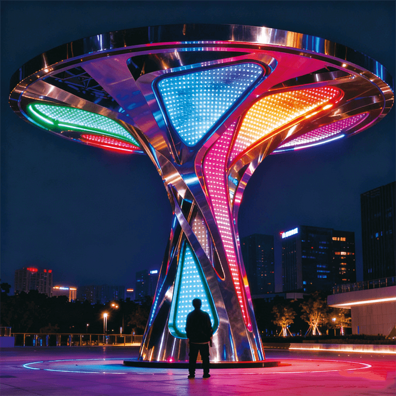 不锈钢炫彩 LED “未来之树” —— 科技感与光影艺术融合的城市