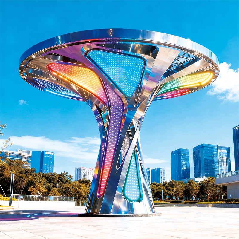 不锈钢炫彩 LED “未来之树” —— 科技感与光影艺术融合的城市