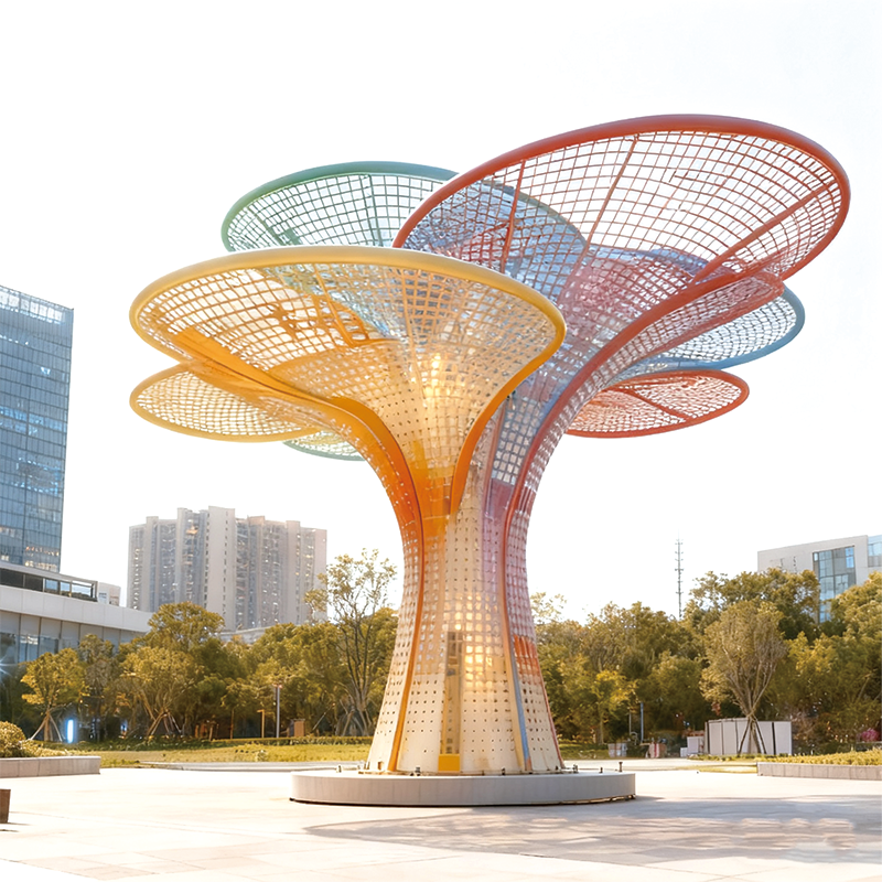 彩色金属镂空 生命之树 艺术造型与光影功能融合的城市地标装置