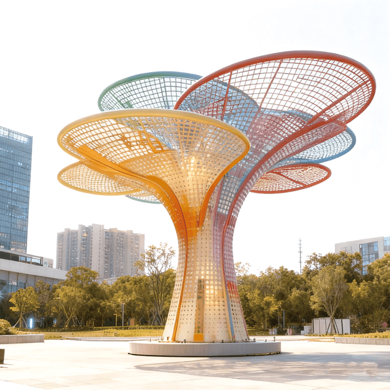 彩色金属镂空 生命之树 艺术造型与光影功能融合的城市地标装置