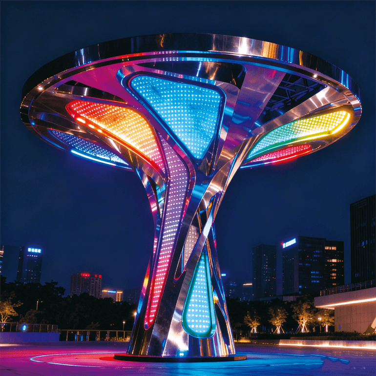 不锈钢炫彩 LED “未来之树” —— 科技感与光影艺术融合的城市