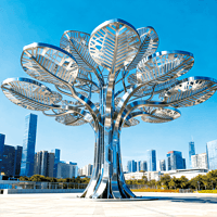 不锈钢树型景观灯 — 现代城市广场的光影地标，镂空叶片有发光效