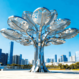 不锈钢树型景观灯 — 现代城市广场的光影地标，镂空叶片有发光效