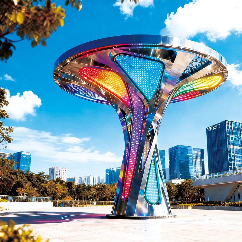 不锈钢炫彩 LED “未来之树” —— 科技感与光影艺术融合的城市