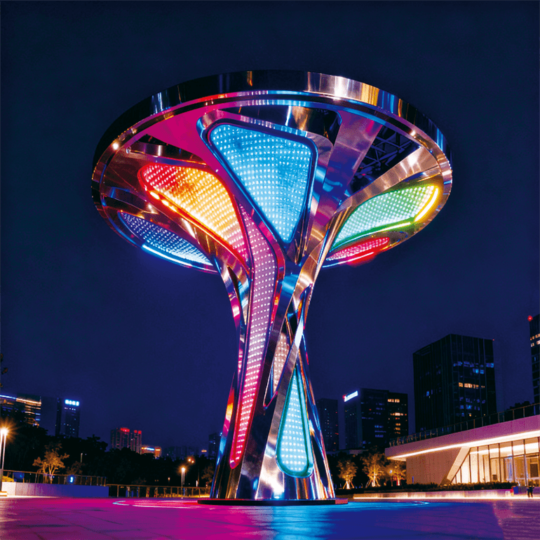 不锈钢炫彩 LED “未来之树” —— 科技感与光影艺术融合的城市
