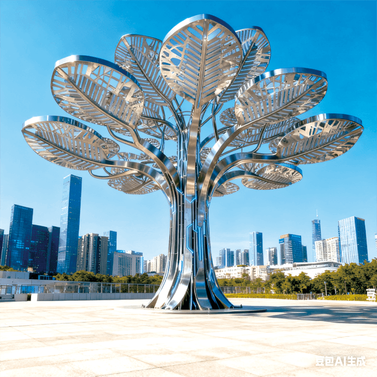 不锈钢树型景观灯 — 现代城市广场的光影地标，镂空叶片有发光效