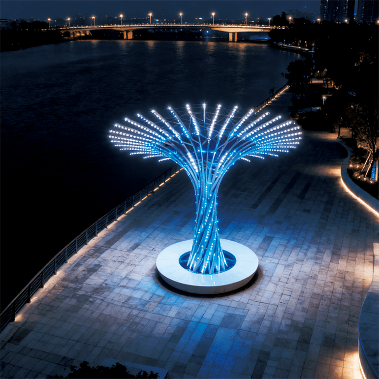 星芒状蓝光景观树，未来感造型，为城市、广场打造吸睛艺术地标