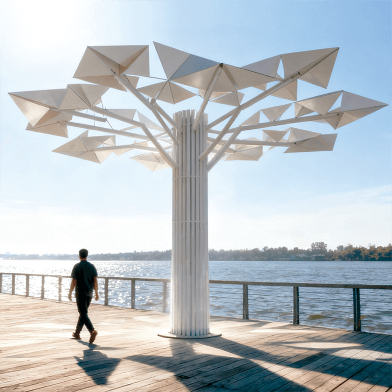 创意蓝调几何景观装置夜间点亮如梦幻雕塑为场所成为艺术视觉焦点