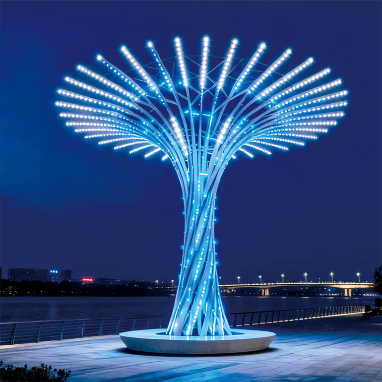星芒状蓝光景观树，未来感造型，为城市、广场打造吸睛艺术地标