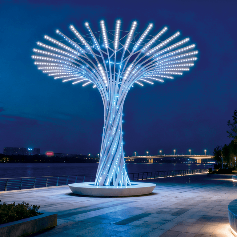 星芒状蓝光景观树，未来感造型，为城市、广场打造吸睛艺术地标