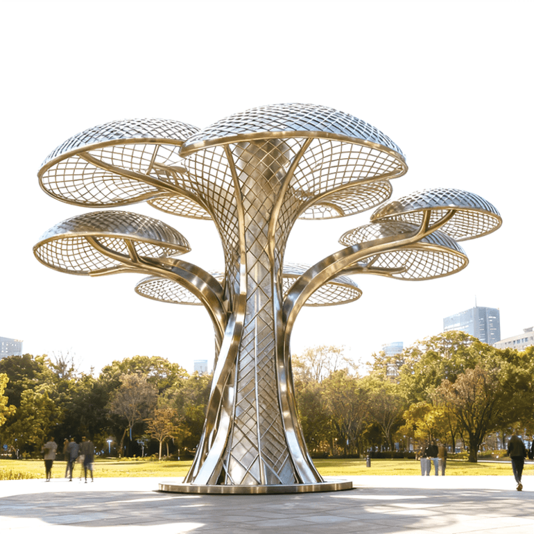 梦幻七彩生命之树景观灯，以多伞状镂空结构搭配彩虹渐变灯光