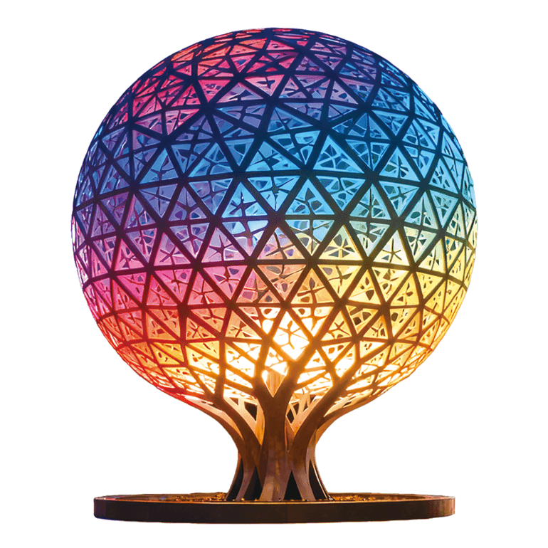 独特的树形底座与七彩镂空球很好融合适合公园、商业广场游乐场等