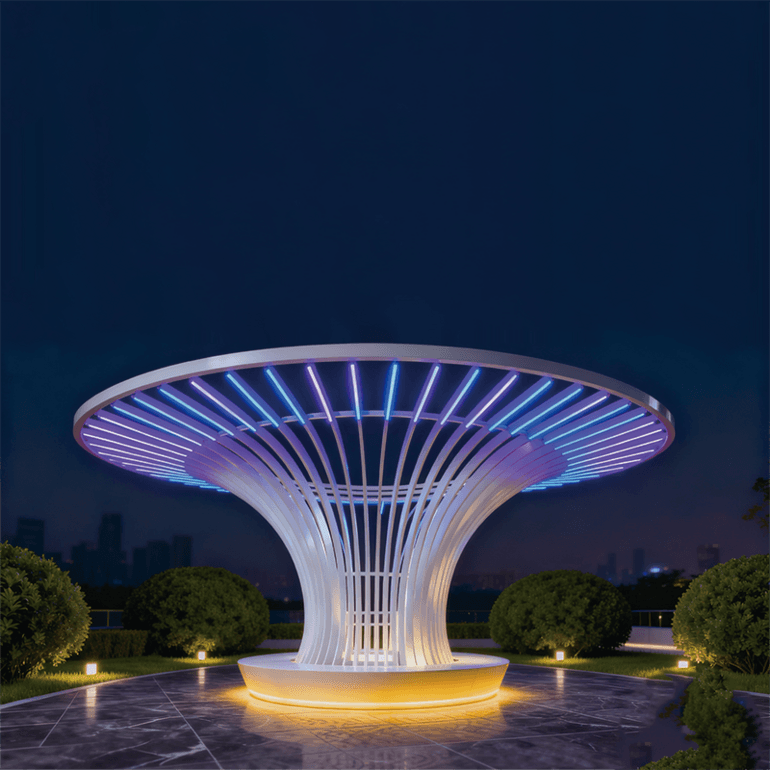 幻彩之伞’白天吸睛造型，夜晚变色效果，自带打卡基因