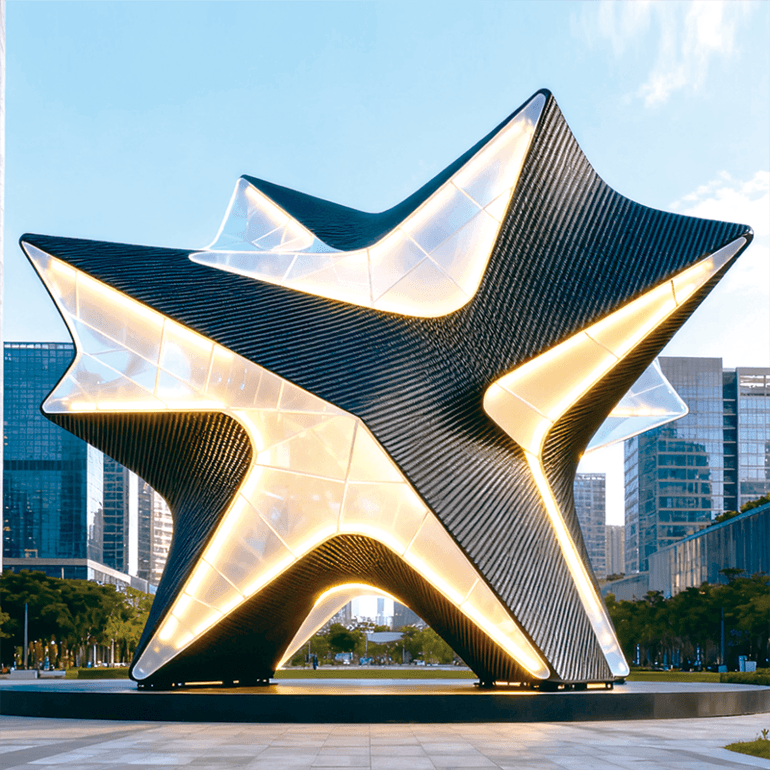 星棱幻光景观装置装饰，是以流光溢彩点亮了城市的潮流脉搏