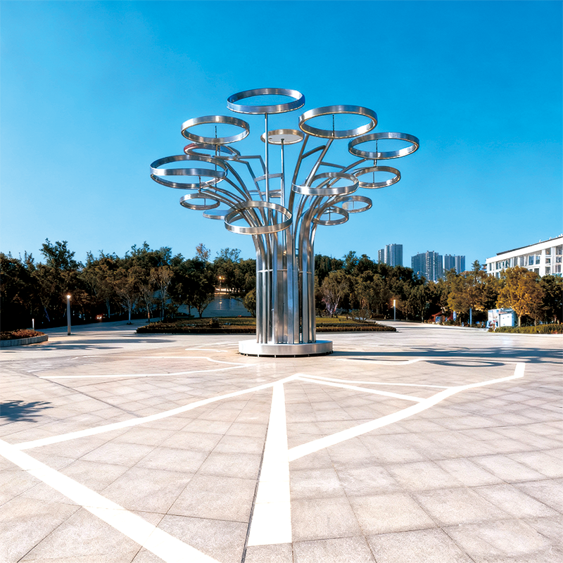 七彩环形景观，树状结构多色霓虹环形灯错落交织适合广场旅游景区