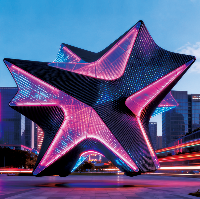 星棱幻光景观装置装饰，是以流光溢彩点亮了城市的潮流脉搏