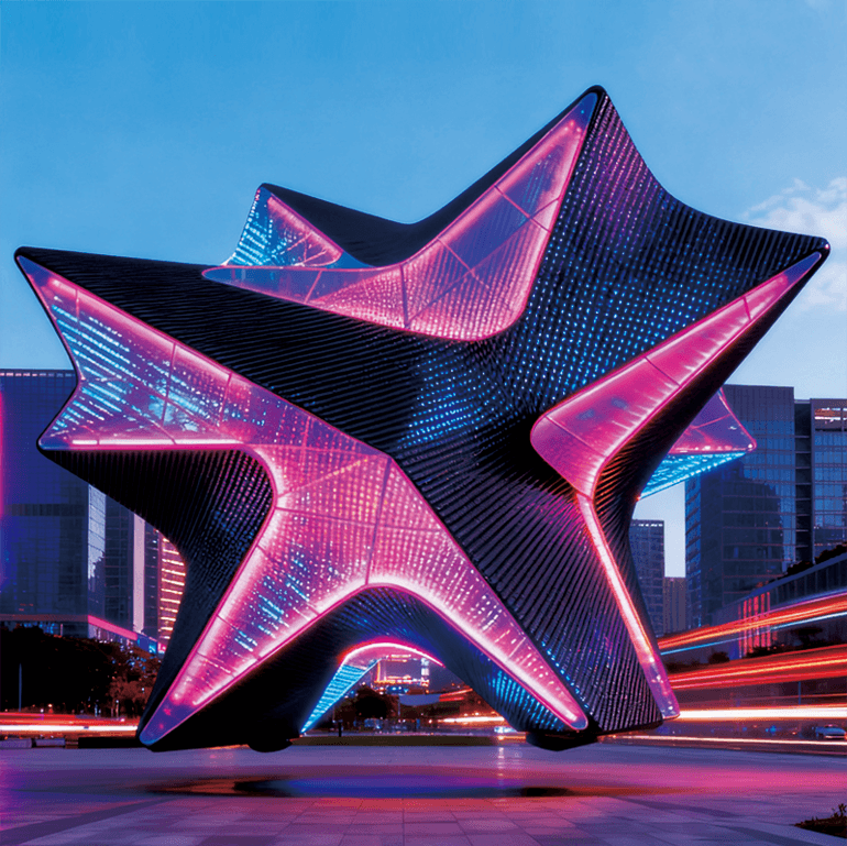 星棱幻光景观装置装饰，是以流光溢彩点亮了城市的潮流脉搏