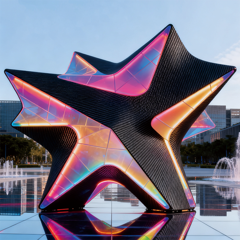 星棱幻光景观装置装饰，是以流光溢彩点亮了城市的潮流脉搏