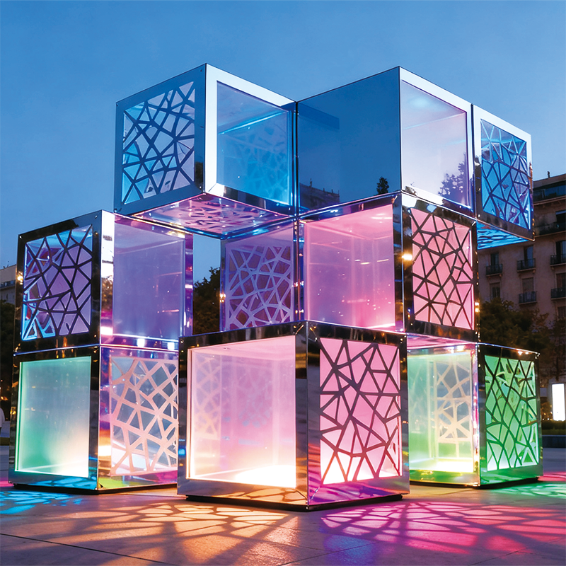 炫立方・棱光矩阵景观装置，适合广场、商业街、游乐场、文创街区