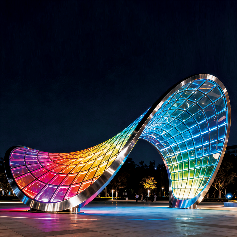 炫彩无限桥景观装置，适合城市地标性广场、艺术园区或创意街区
