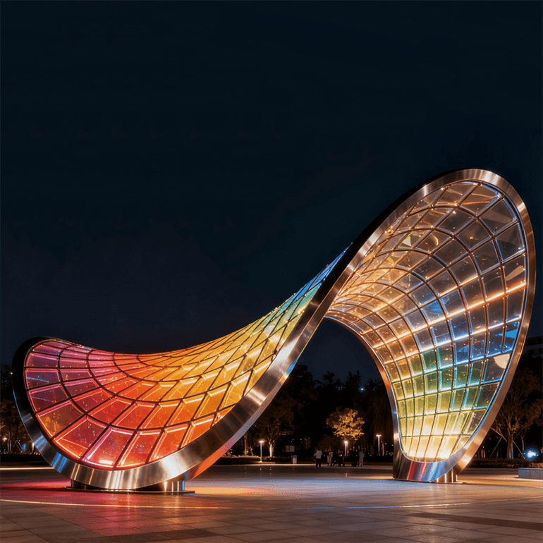 炫彩无限桥景观装置，适合城市地标性广场、艺术园区或创意街区