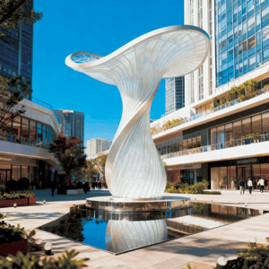 「幻旋彩羽」金属网格景观：螺旋渐变光效装置 商圈广场地标照明