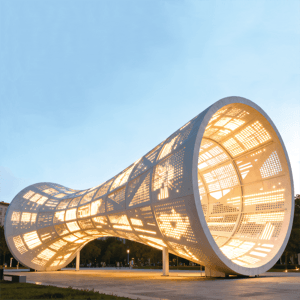 「流焰曲拱」穿孔金属景观灯：曲面艺术装置 户外广场氛围照明