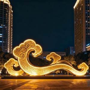 「金纹祥云」金属浮雕景观灯：国风祥云纹艺术装置 城市广场照明