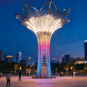 「琉光花树」金属镂空景观灯：渐变彩光花艺装置 城市公园地标照