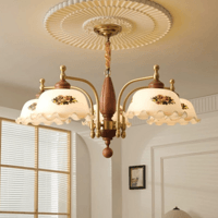 Solid Wood Printed Glass Fine Chandelier