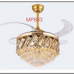Golden luxury living room crystal fan lamp