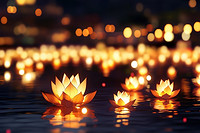节日炫彩莲花灯营造欢乐氛围