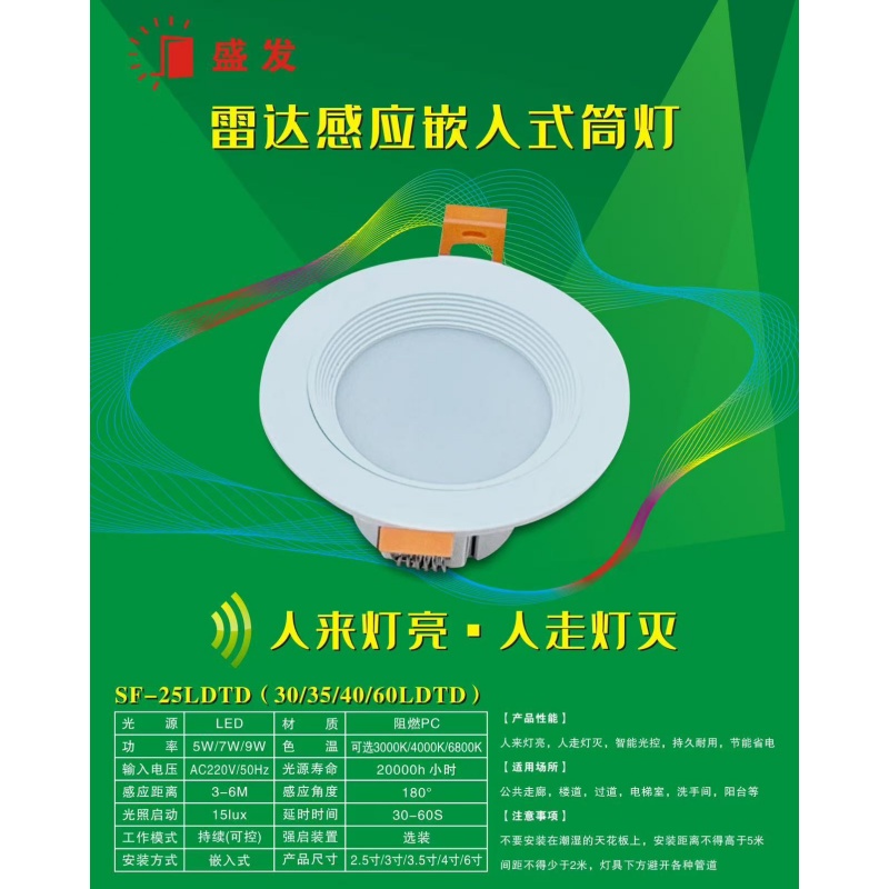 雷达感应嵌入式筒灯