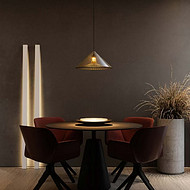 Nordic-style restaurant with a cozy chandelier