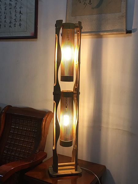 竹制双头台灯