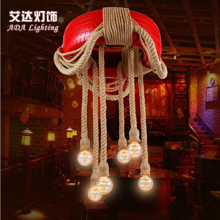 个性彩色轮胎麻绳吊灯餐厅装饰灯具