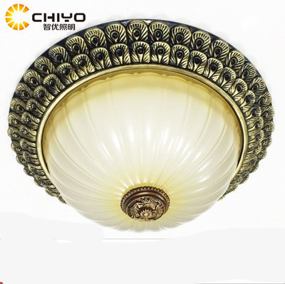 欧式树脂复古圆形孔雀羽毛边卧室客厅吸顶灯