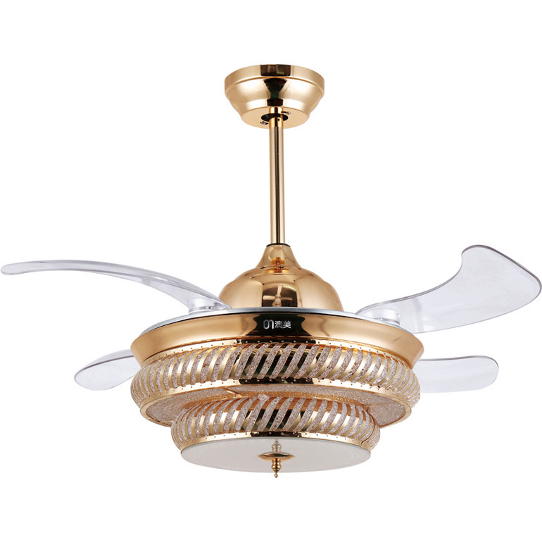 仿金色亚克力透明叶片70W卧室客厅4片风扇灯