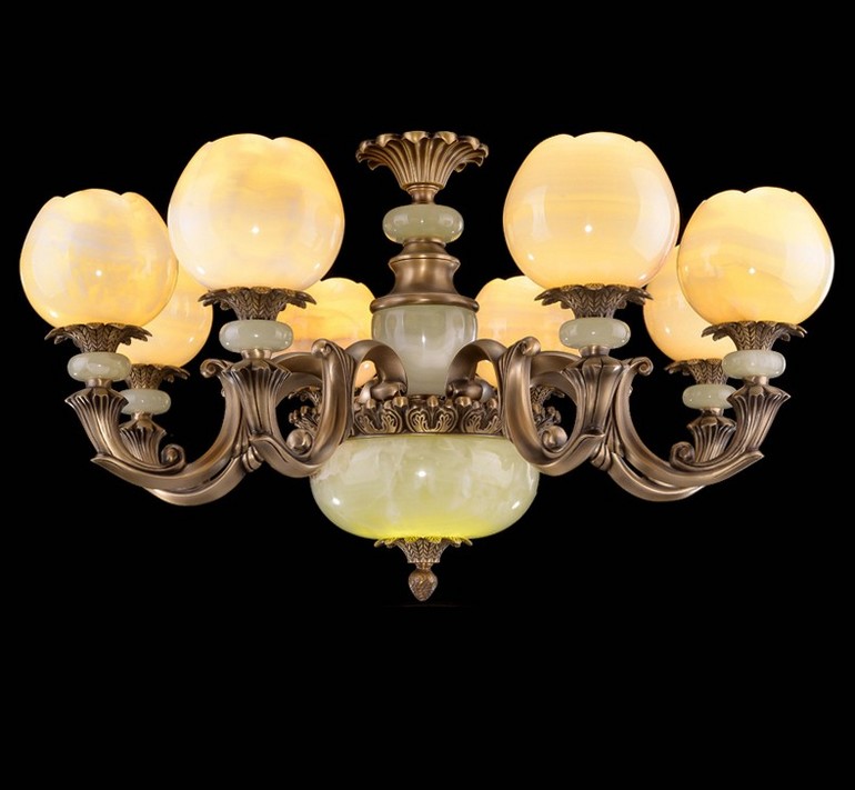 全铜玉石灯饰 天然玉石吊灯 玉石铜灯 玉石灯具