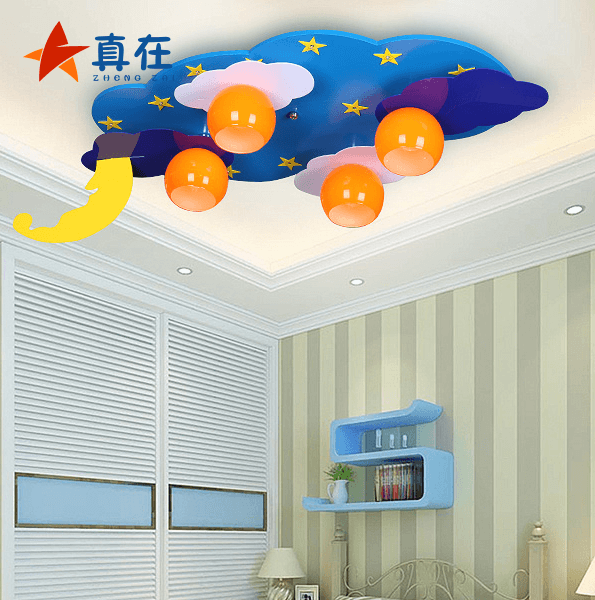 温馨木质幼儿园卧室星月儿童房吸顶灯