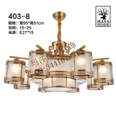 中式奢华客厅圆柱形铜吊灯