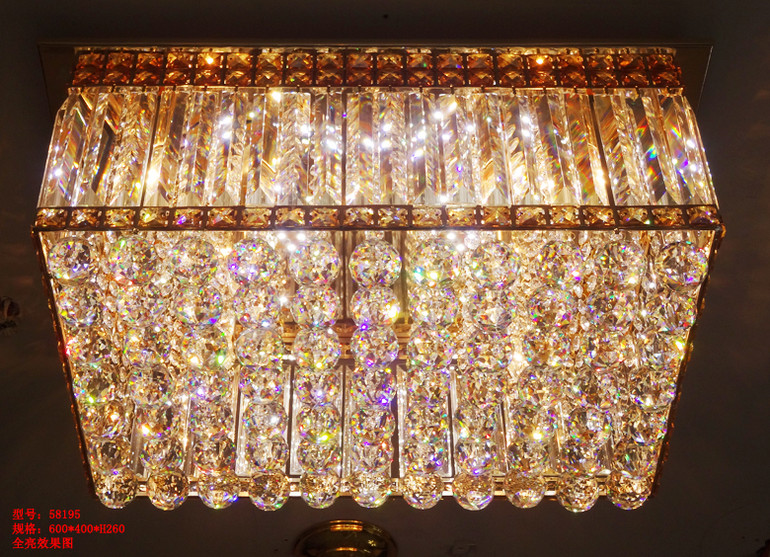 谛诺斯简约创意金色水晶灯欧式大气客厅水晶灯灯长方形吸顶灯