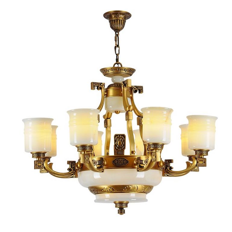 弘荣灯饰新中式全铜客厅吊灯现代简约书房玉石吊灯餐厅卧室灯具