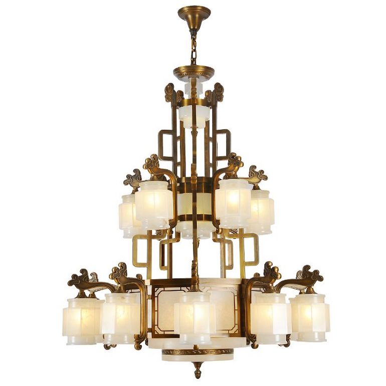 弘荣灯饰双层美式吊灯全铜客厅灯具创意吊灯